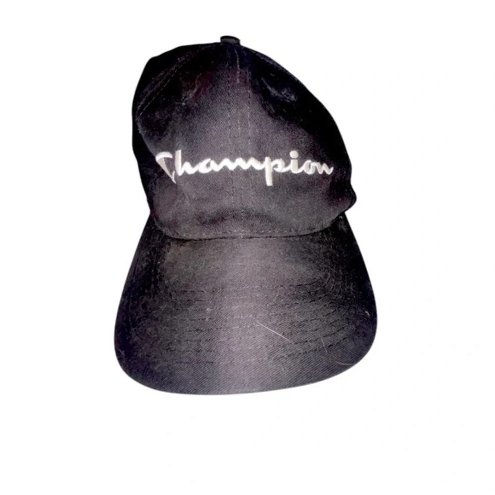 Champion Black Snap Back Hat Champion Embroidered On Front In White One Size